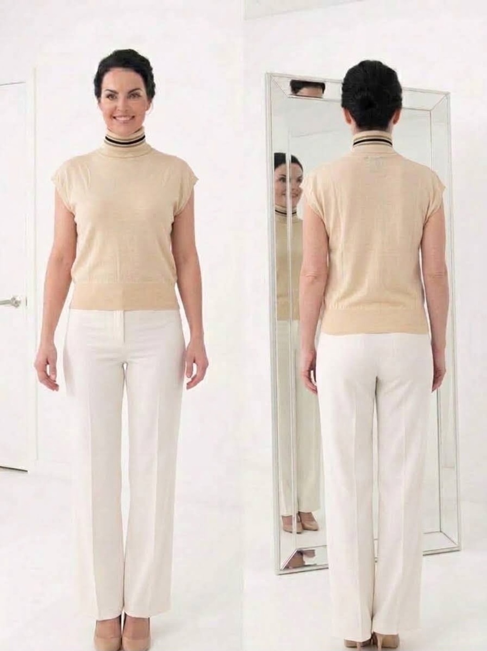 GUCCI Y2K Tom Ford Era , Short-sleeve Dolcevita Ivory with Metallic trim, M